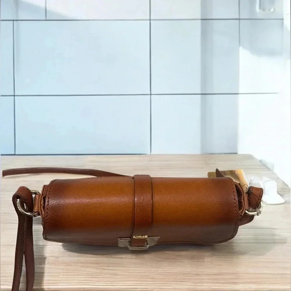 PRATESI FIRENZE MADE IN ITALY LEATHER FLAP OVER CROSSBODY BROWN NWT - Picture 7 of 11